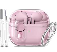 Coque MHYALUDO pour Samsung Galaxy Buds 3 et Galaxy Buds 3 Pro 2024, étui Transparent Souple de qualité Militaire Antichoc avec Clip de Verrouillage sécurisé et kit de Nettoyage, Rose Transparent