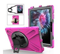 Coque Microsoft Surface Go 10" 2018, Antichoc Armure Robuste Étui avec Support Rotatif, Dragonne, Bandoulière Réglable et Porte-Crayon, TPU and PC Housse pour Surface Go 10" 2018 (Rose Rouge)