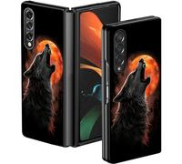 Coque mince pour Galaxy Z Fold 4 5G, coque de téléphone rigide en polycarbonate pour hommes et femmes, coque de téléphone pour Samsung Galaxy Z Fold 4 avec motif loup rouge lune, coque de chargement