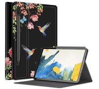Coque motif colibri floral Sakura pour Samsung Galaxy Tab S8 Plus/Tab S7 FE 12,4" 2021/Galaxy Tab S7 Plus 2020, plusieurs angles de vue avec porte-stylo S et mise en veille/réveil automatique