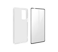 Coque Motorola Edge 20 Pro Souple et Film Verre Trempé 9H - transparent / noir
