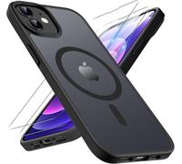 Coque Noir Magnétique pour iPhone 12 et 2 Verre Trempé, Compatible avec MagSafe, Protection caméra ,Translucide Antichoc
