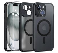 Coque Noir Magnétique Pour Iphone 15 Pro + 2 Verre Trempé, Compatible Avec Magsafe, Protection Caméra ,Translucide Antichoc - Hqselection®