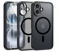 Coque Noir Magnétique Pour Iphone 16 Plus + 2 Verre Trempé, Compatible Avec Magsafe, Protection Caméra ,Translucide Antichoc - Hqselection®