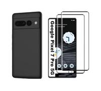 HQ-CLOUD® Coque NOIR Mat en Silicone Souple pour Google Pixel 7 PRO + 2 Verre trempé Film Protection écran - Anti Rayures - Ultra Résistant Dureté 9H