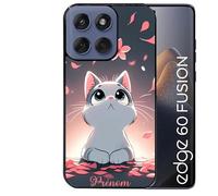 Coque Noire pour Edge 60 et 60 Fusion Motif Chat Anime avec prenom