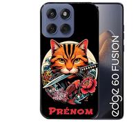 Coque Noire pour Edge 60 et 60 Fusion Motif Chat Carpe koii Japan personnalisee