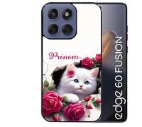 Coque Noire pour Edge 60 et 60 Fusion Motif Chat Fleurs personnalisee