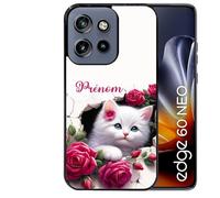 Coque Noire pour Edge 60 Neo et 50 Neo Motif Chat Fleurs personnalisee