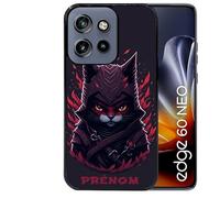 Coque Noire pour Edge 60 Neo et 50 Neo Motif Chat samourai personnalisee