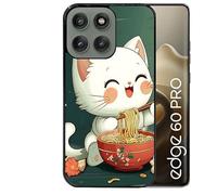Coque Noire pour Edge 60 Pro Motif Chat Ramen Nuage