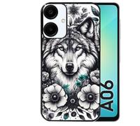 Coque Noire Pour Galaxy A06 4g Loup Et Fleur
