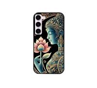 Coque noire pour Galaxy S24 avec motif bouddha et lotus