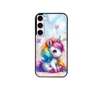 Coque noire pour Galaxy S25 avec motif licorne et etoiles