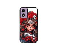 Coque noire pour Moto E14 avec motif tete de mort calavera rouge