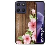Coque noire pour MOTO G17 et G17 POWER bois fleur rose