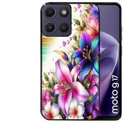 Coque noire pour MOTO G17 et G17 POWER motif fleur fluo