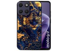 Coque noire pour MOTO G17 et G17 POWER motif tigre et fleur