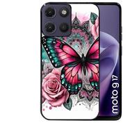 Coque noire pour MOTO G17 et G17 POWER papillon rose