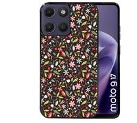 Coque noire pour MOTO G17 et G17 POWER petites fleurs