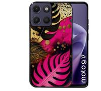 Coque noire pour MOTO G17 et G17 POWER tropical rose Fleur