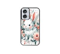 Coque noire pour Moto G24 avec motif lapin et fleur