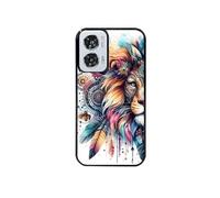 Coque noire pour Moto G24 avec motif lion et plume