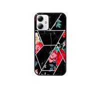 Coque noire pour Moto G54 avec motif marbre noir et fleurs rouges