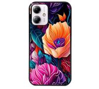 Coque Noire Pour Moto G54 Fleur Orange