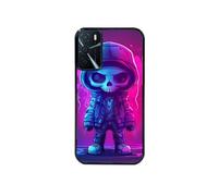 Coque noire pour Oppo A16 et A16S avec motif tete de mort skull fluo