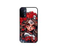 Coque noire pour Oppo A54 5G et A74 5G avec motif tete de mort calavera rouge