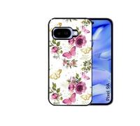 Coque noire pour Pixel 9A avec motif fleur et papillon