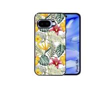 Coque noire pour Pixel 9A avec motif jungle et fleur hibiscus