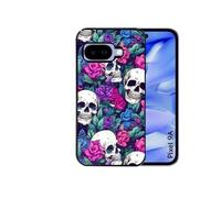 Coque noire pour Pixel 9A avec motif tete de mort violet