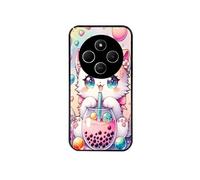 Coque noire pour POCO C75 avec motif chat bubble style manga
