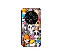 Coque noire pour POCO C75 avec motif manga panda et chat