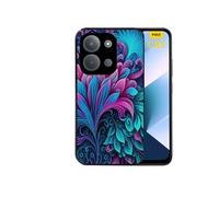 Coque noire pour POCO C85 avec motif tropical violet et des fleurs