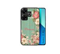 Coque noire pour Redmi 13 4G POCO M6 avec motif bois et fleur avec votre prenom