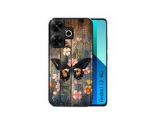 Coque noire pour Redmi 13 4G POCO M6 avec motif bois et papillon 2