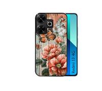 Coque noire pour Redmi 13 4G POCO M6 avec motif bois et papillon 3