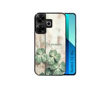 Coque noire pour Redmi 13 4G POCO M6 avec motif bois et trefle personnalisee