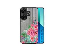 Coque noire pour Redmi 13 4G POCO M6 avec motif bois gris et fleur rose