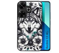 Coque Noire Pour Redmi 13 4g Poco M6 Loup Et Fleur