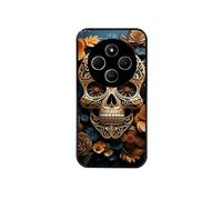 Coque noire pour Redmi 14C 4G avec motif tete de mort calavera bleu