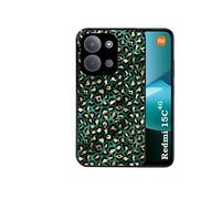 Coque noire pour REDMI 15C 4G et 5G avec motif leopard vert