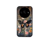 Coque noire pour Redmi A3 avec motif bois et papillon 2
