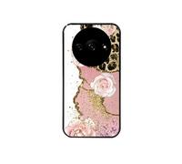 Coque noire pour Redmi A3 avec motif marbre fleur leopard