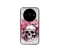 Coque noire pour Redmi A3 avec motif tete de mort floral