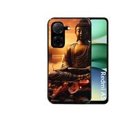 Coque noire pour Redmi A5 4G et POCO C71 avec motif bouddha et soleil