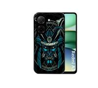 Coque noire pour Redmi A5 4G et POCO C71 avec motif samourai bleu